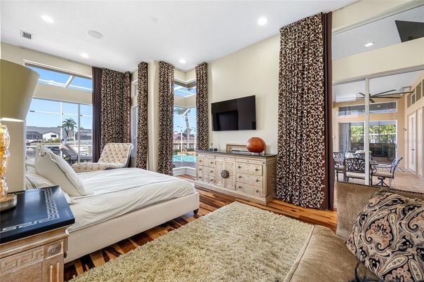 Bedroom, Interior, Recessed Lighting, Wood Texture Flooring