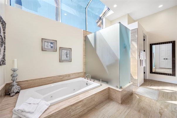 Bathroom, Glass Shower, Interior, Recessed Lighting