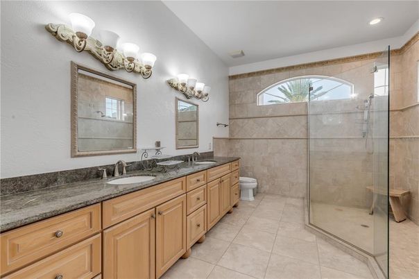 Bathroom, Dual Sink Vanities, Glass Shower, Interior, Recessed Lighting