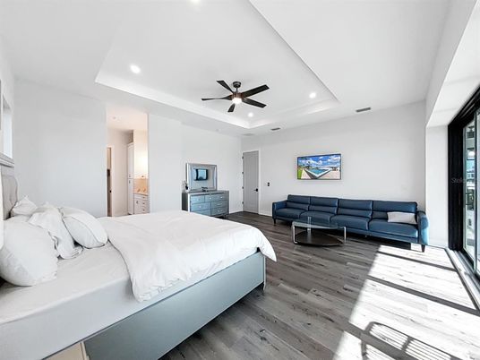 Bedroom, Interior, Recessed Lighting, Wood Texture Flooring