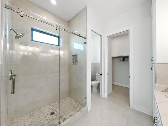 Bathroom, Glass Shower, Interior, Recessed Lighting