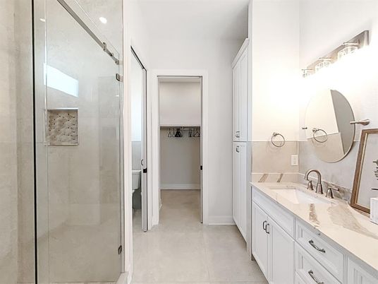 Bathroom, Dual Sink Vanities, Glass Shower, Interior