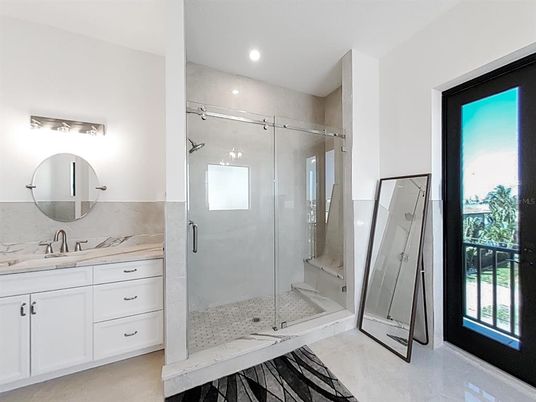 Bathroom, Dual Sink Vanities, Glass Shower, Interior, Recessed Lighting