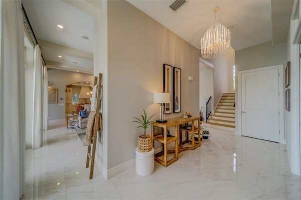 Chandelier, Interior, Marble, Recessed Lighting
