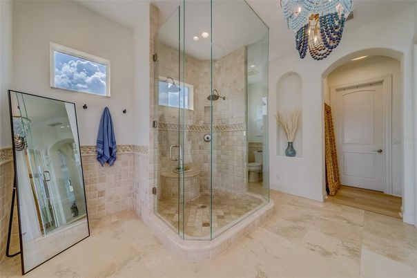 Bathroom, Glass Shower, Interior, Recessed Lighting