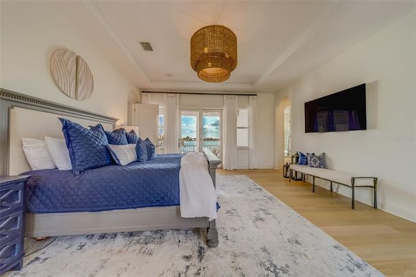 Bedroom, Chandelier, Interior, Wood Texture Flooring