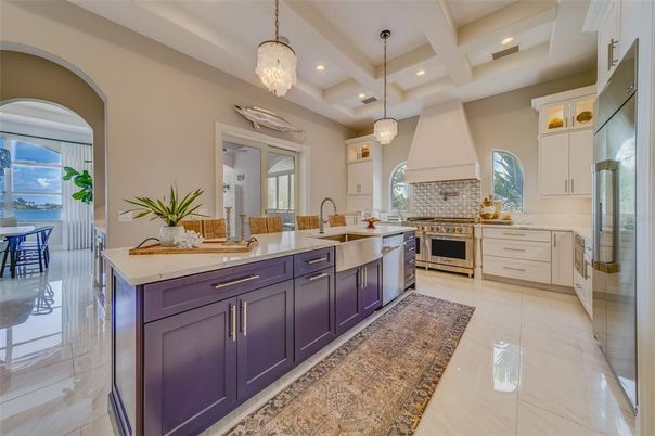 Chandelier, Interior, Kitchen, Pendant Lights, Recessed Lighting, Stainless Steel Appliances