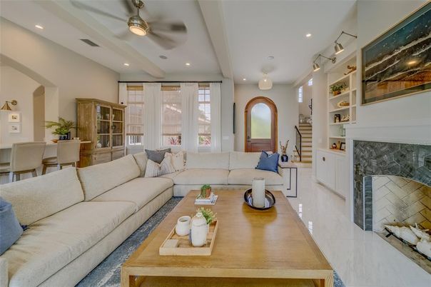 Dining room, Fireplace, Interior, Living room, Recessed Lighting