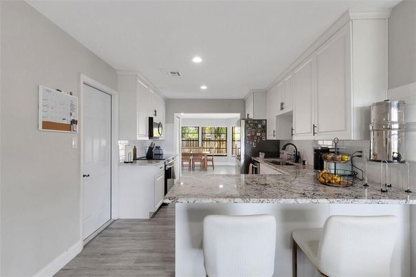 Interior, Kitchen, Recessed Lighting, Wood Texture Flooring