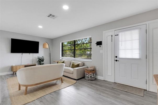 Interior, Living room, Recessed Lighting, Wood Texture Flooring