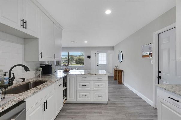 Interior, Kitchen, Recessed Lighting, Wood Texture Flooring