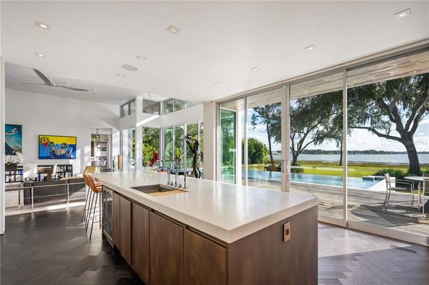 Interior, Kitchen, Recessed Lighting, Water, Wood Texture Flooring