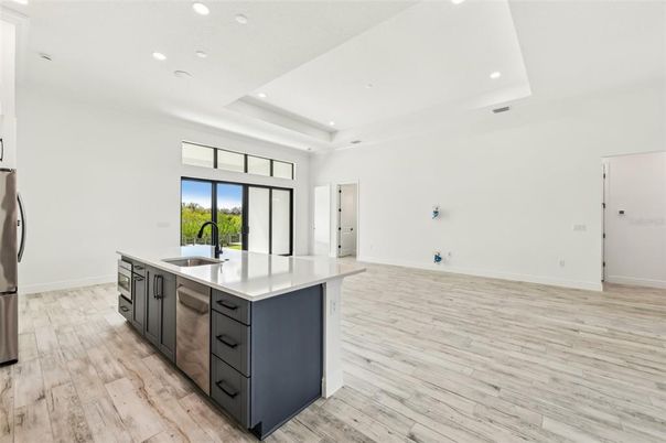 Interior, Kitchen, Recessed Lighting, Wood Texture Flooring