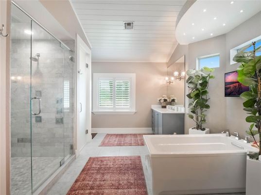 Bathroom, Glass Shower, Interior, Recessed Lighting