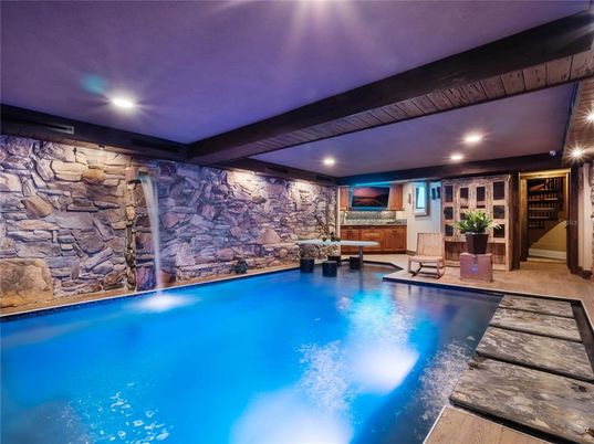 Interior, Pool, Recessed Lighting, Stone Walls