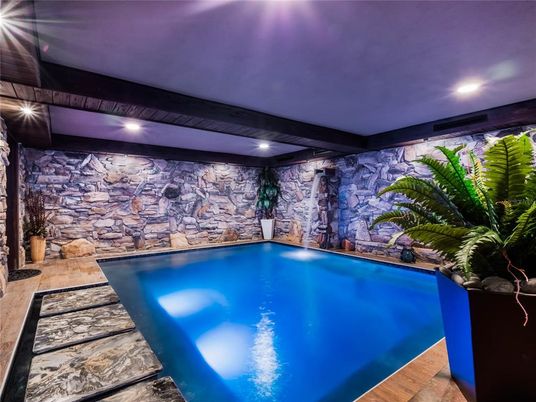 Interior, Pool, Recessed Lighting, Stone Walls
