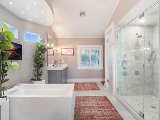 Bathroom, Glass Shower, Interior, Recessed Lighting