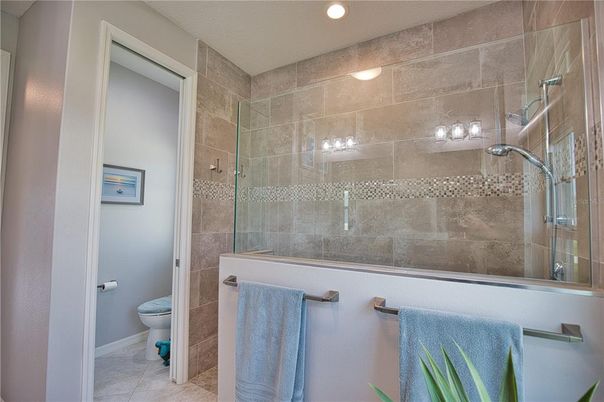 Bathroom, Glass Shower, Interior, Recessed Lighting