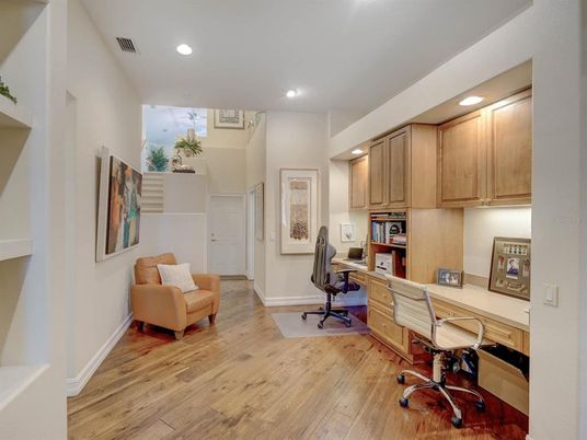 Home Office, Interior, Recessed Lighting, Wood Texture Flooring