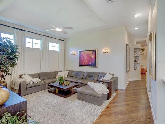 Interior, Living room, Recessed Lighting, Wood Texture Flooring