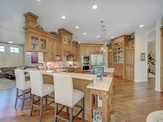 Interior, Kitchen, Living room, Pendant Lights, Recessed Lighting, Stainless Steel Appliances, Wood Texture Flooring