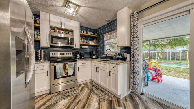 Interior, Kitchen, Stainless Steel Appliances, Wood Texture Flooring