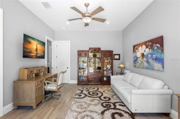 Home Office, Interior, Recessed Lighting, Wood Texture Flooring