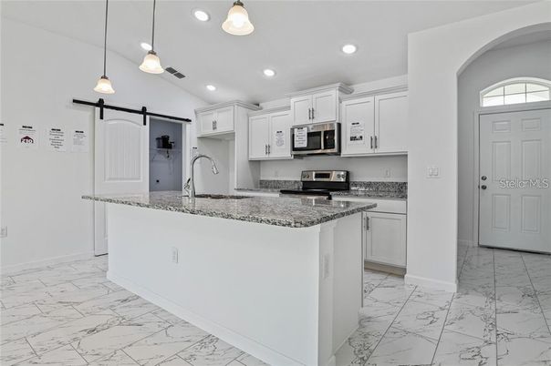 Interior, Kitchen, Marble, Pendant Lights, Recessed Lighting