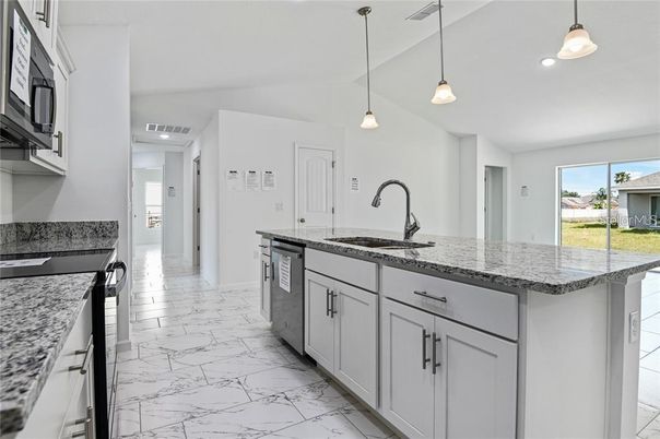 Interior, Kitchen, Marble, Pendant Lights, Recessed Lighting