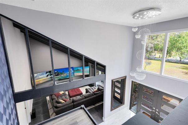 Fireplace, Interior, Living room, Pendant Lights, Wood Texture Flooring
