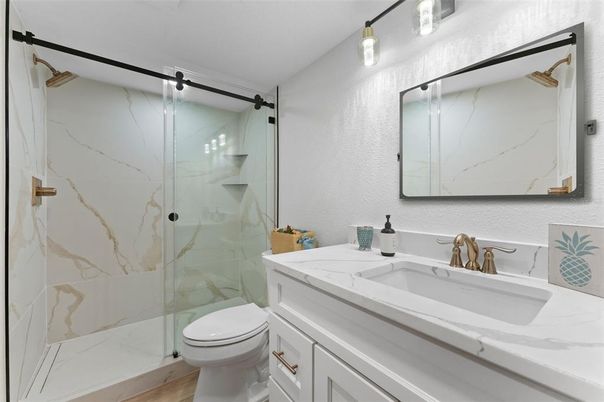 Bathroom, Glass Shower, Interior, Marble Walls