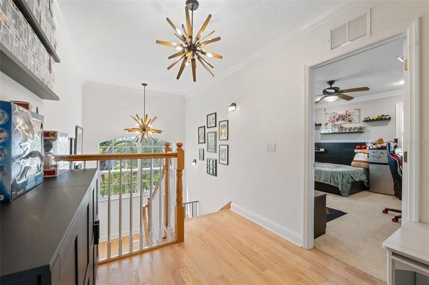 Bedroom, Interior, Pendant Lights, Wood Texture Flooring
