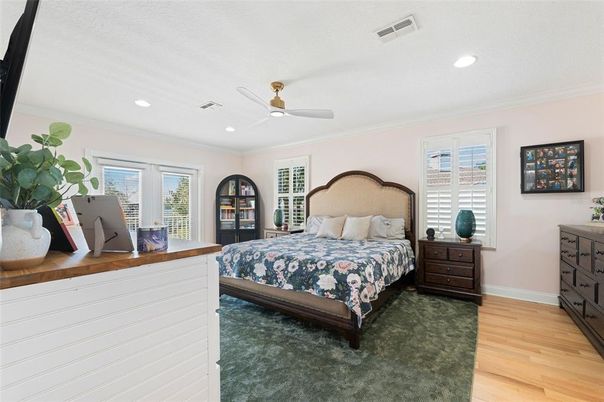 Bedroom, Interior, Recessed Lighting, Wood Texture Flooring