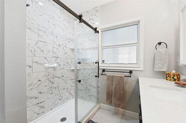 Bathroom, Glass Shower, Interior, Marble Walls