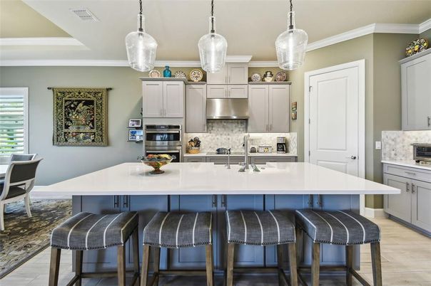 Interior, Kitchen, Pendant Lights, Stainless Steel Appliances, Wood Texture Flooring