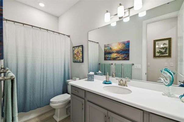 Bathroom, Interior, Recessed Lighting, Wood Texture Flooring