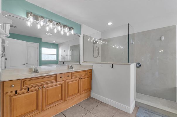 Bathroom, Dual Sink Vanities, Glass Shower, Interior, Recessed Lighting