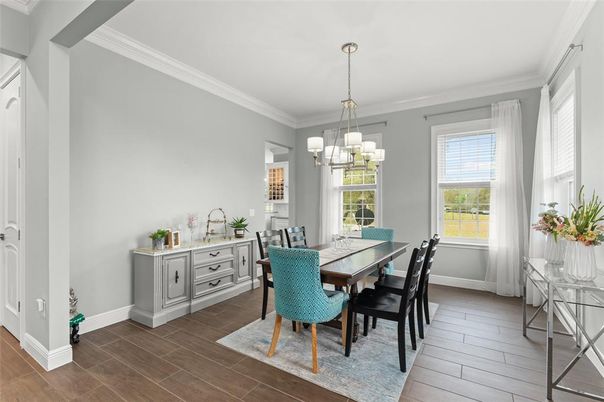 Chandelier, Dining room, Interior, Wood Texture Flooring