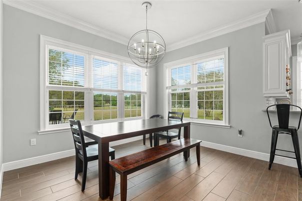 Chandelier, Dining room, Interior, Pendant Lights, Wood Texture Flooring