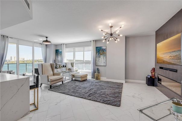 Interior, Living room, Marble, Pendant Lights, Water