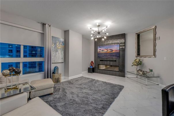 Fireplace, Interior, Living room, Marble, Pendant Lights