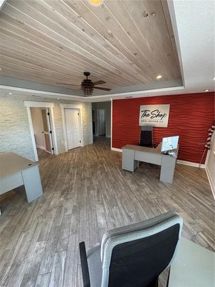 Interior, Recessed Lighting, Stone Walls, Wood Texture Flooring