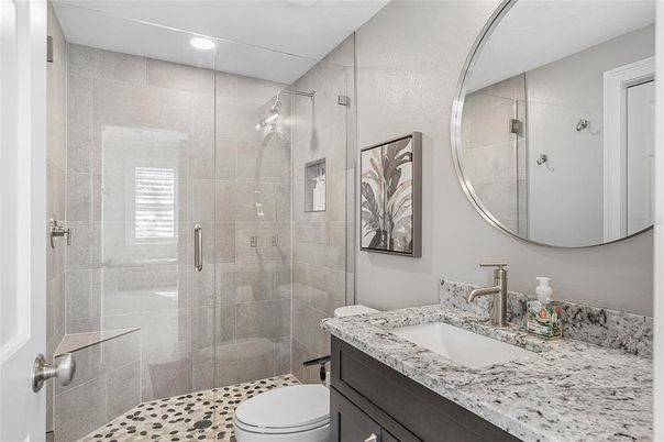 Bathroom, Glass Shower, Interior, Recessed Lighting