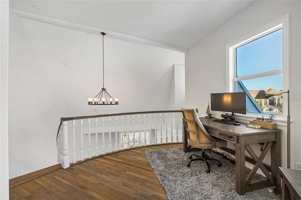 Home Office, Interior, Pendant Lights, Wood Texture Flooring