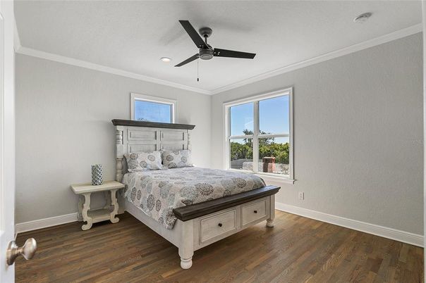 Bedroom, Interior, Recessed Lighting, Wood Texture Flooring