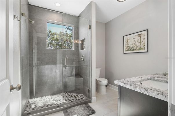 Bathroom, Glass Shower, Interior, Recessed Lighting
