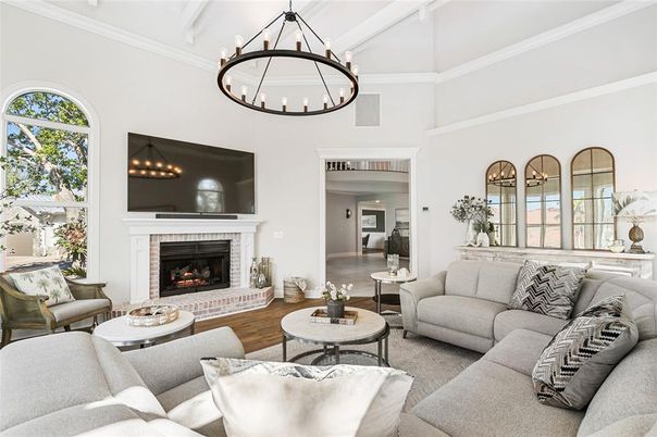 Chandelier, Fireplace, Interior, Living room, Wood Texture Flooring
