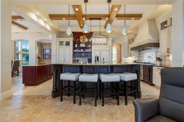Interior, Kitchen, Pendant Lights, Recessed Lighting, Wooden Beams
