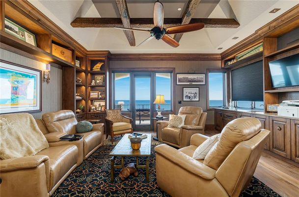 Interior, Living room, Recessed Lighting, Water, Wooden Beams, Wood Texture Flooring