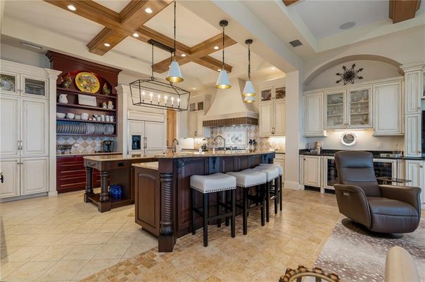Interior, Kitchen, Pendant Lights, Recessed Lighting, Stainless Steel Appliances, Wooden Beams